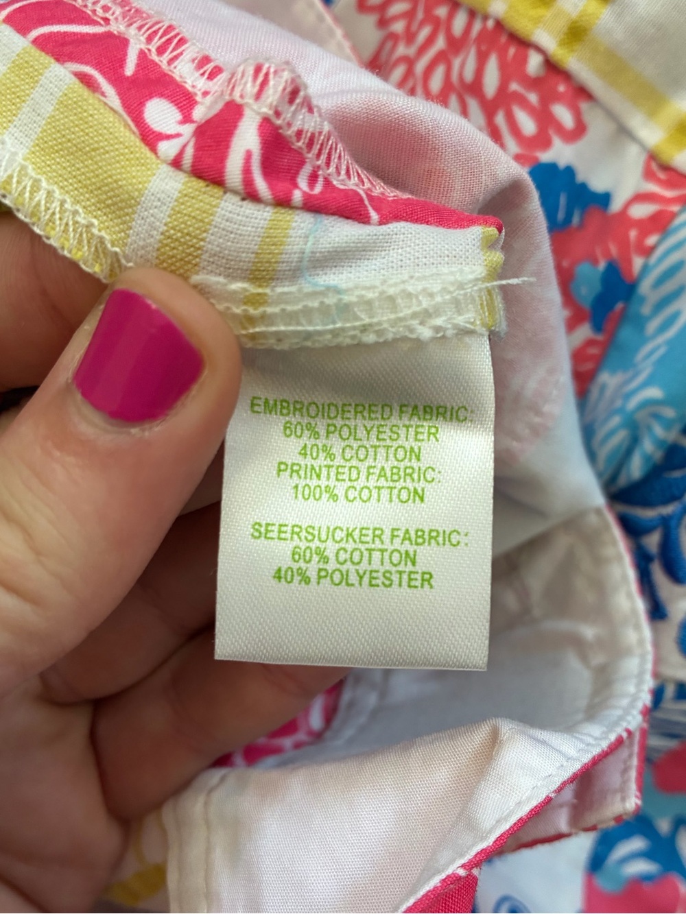 Lily Pulitzer Pink, Blue and Yellow Patchwork Seersucker Bermuda Shorts Size 6 - Picture 8 of 9